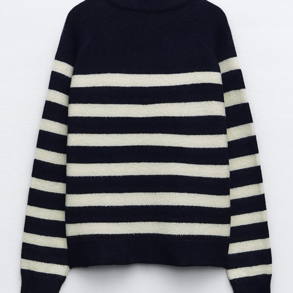 New Zara Black and Cream Striped Crop Cowl Sweater - Picture 6 of 8